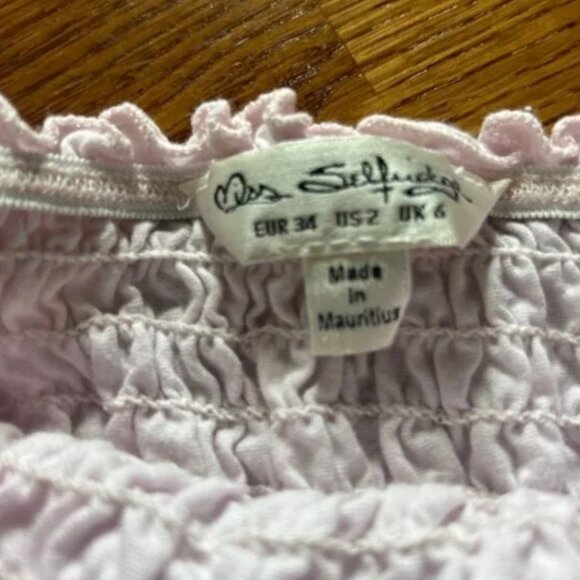 Miss Selfridge Women Pink Top Smock Eyelet Puff Sleeve Shirt Peasant Blouse Crop - Picture 2 of 3